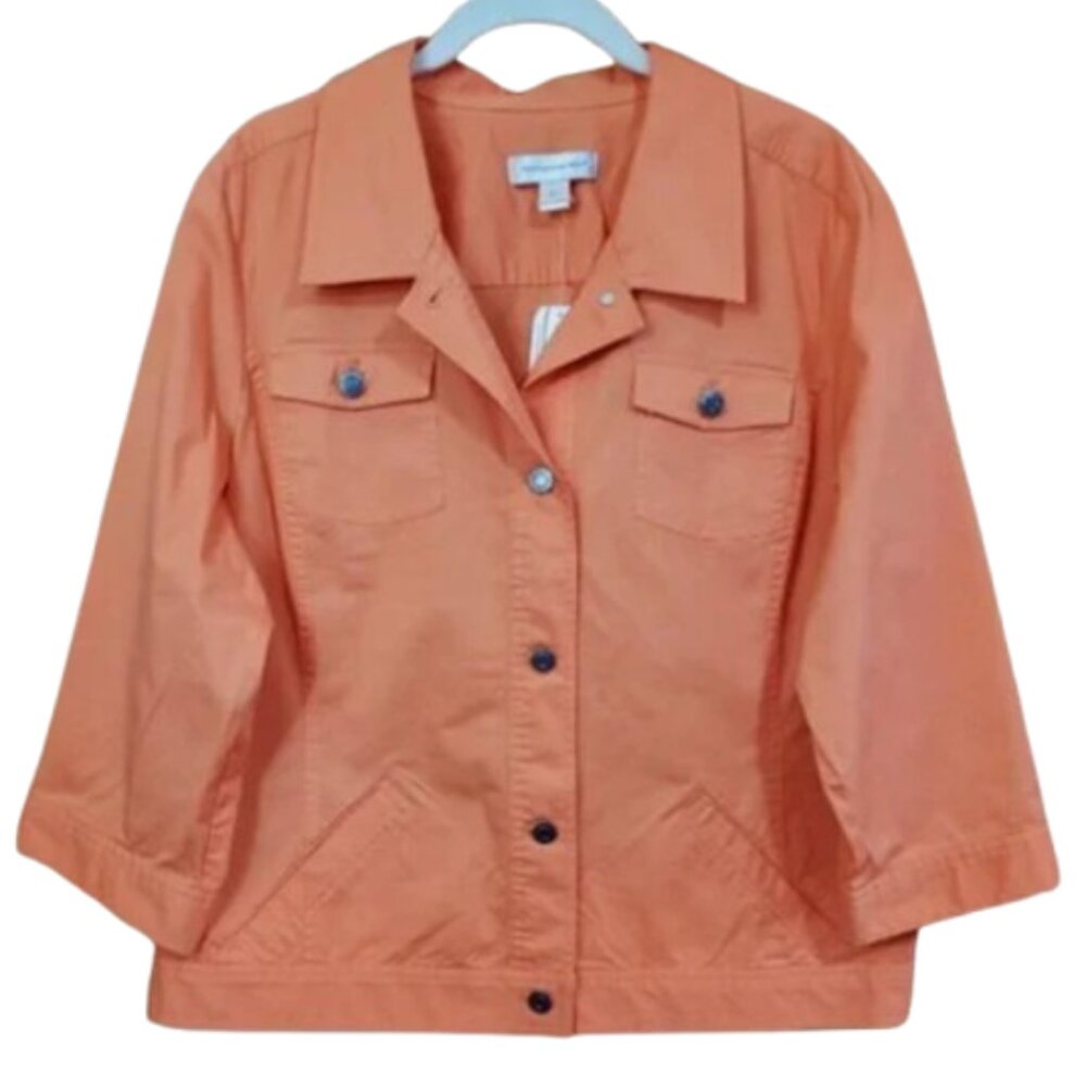 Christopher & Banks Women's Orange Lightweight Cotton Trucker Jacket XL